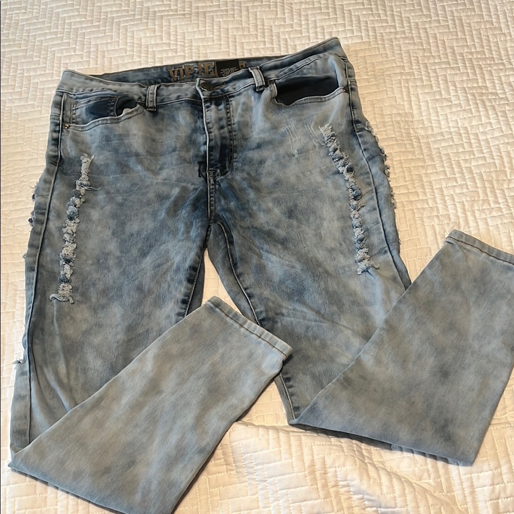 VIP Blue Skinny Jeans Distressed Vintage Style, Size 15/16